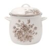 12 Quart Brown Enamel‑on‑Steel Stock Pot With Matching Lid, Vintage Floral Printed Large Cooking Pot With Integrated Side Handles For Soup Stew Boiling