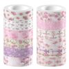12 Rolls Pink Floral Washi Tape Set, Rose Flower Decorative Masking Tapes (B)