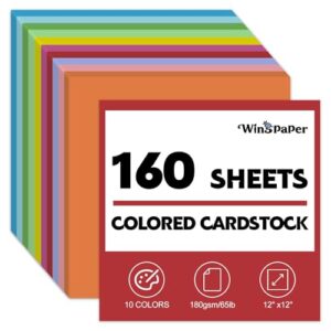 12 x 12 Colored Cardstock Paper, 160 Sheets, 10 Colors, 65 Lb