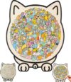 135 Pcs Cat Shaped Wooden Jigsaw Puzzles with Stand and Acrylic Cover, Can be Colored Cute Cats Animal Puzzle for Adults, Gift for Cats Lovers Home Decor & Stress Relief