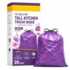 13 Gallon Purple Tall Kitchen Trash Bags with Drawstring, 20 Count