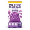 13 Gallon Purple Tall Kitchen Trash Bags with Drawstring, 20 Count