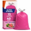 13 Gallon Tall Kitchen Trash Bags, Pink, Drawstring, Watermelon Scent