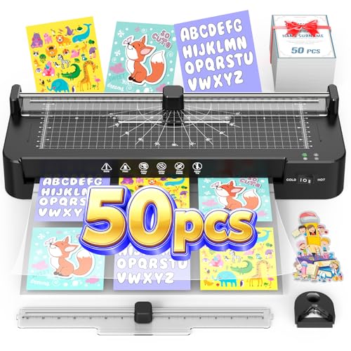 13 Inch Laminator Machine with Sheets 50pcs, Paper Trimmer Corner Rounder Scale Line, NTC Control 11x17 ABS Anti-Jam Dual Hot Cold Mode 90s Preheat Laminating Machine for A3A4A5A6 Teacher Home Office