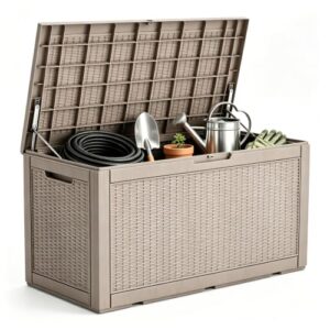 140 Gal Outdoor Storage Box Waterproof Lockable,Deck Box,Gas Lift,Grey