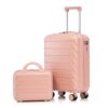 14"/20" 2 pcs/set in ABS Spinner Wheel Luggage, with Combination Lock,14" Cosmetic Case (Pink)