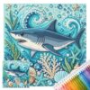 14CT 2 Strands DIY Stamped Cross Stitch Kit for Adults(Ocean Shark)