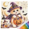 14CT Cross Stitch Kit Halloween Cat 30x30cm Printed Canvas Cotton