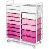 14 Drawer Rolling Storage Cart with Tabletop and Pegboard for Crafts Pink