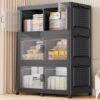 150Gal XL Stackable Storage Bins Foldable Box Cabinet for Home 3Pack Black