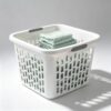 1.5 Bushel Square White Plastic Laundry Basket with Comfort Grip Handles