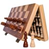 15 Inch Magnetic Wooden Chess Set for Adults & Kids - Folding Travel Chess Board with Handcrafted Staunton Pieces, Extra Queens, and Storage Slots