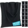 15 Pack Canvas Tote Bags Bulk, Heavy Duty Reusable Shopping Bag, Black