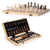 15" Wooden Chess Set, 2 in 1 Magnetic Folding Chess and Checkers Board
