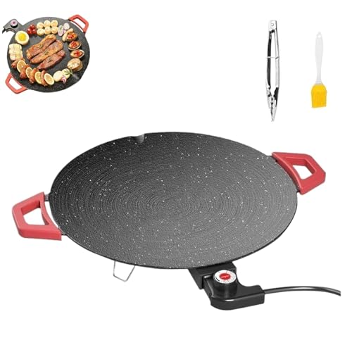 16-Inch Nonstick Round Indoor Electric Grill with Adjustable Temperature Control, 1000W Fast Heating, Oil Drain, and Reduced Smoke Design for Steaks, Burgers, Pancakes, and BBQ