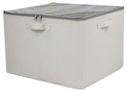 16-Pair Canvas Shoe Storage Organizer Bin, Stackable Closet Storage Box With Clear Zipper Lid, Adjustable Dividers And Built-In Handles, Portable Customizable Shoe Holder For Home Bedroom, Closet