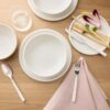 16-Piece Bubble Reactive Dinnerware Set (Cream) - Stoneware Service for 4 with Dinner Plates, Salad Plates, Pasta Bowls & Cereal Bowls - Microwave & Dishwasher Safe Tableware Set