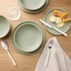 16-Piece Bubble Reactive Dinnerware Set (Green) - Stoneware Service for 4 with Dinner Plates, Salad Plates, Pasta Bowls & Cereal Bowls - Microwave & Dishwasher Safe Tableware Set
