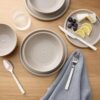 16-Piece Bubble Reactive Dinnerware Set (Taupe) - Stoneware Service for 4 with Dinner Plates, Salad Plates, Pasta Bowls & Cereal Bowls - Microwave & Dishwasher Safe Tableware Set