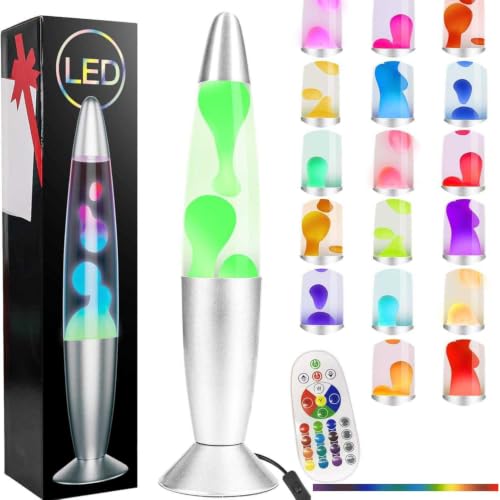 16 Inch LED Liquid Motion Lamp with Remote Control - 17 Color-Changing Mood Night Light, 4 Modes & 3 Brightness Levels, Classic Silver Aluminum Base Relaxing Novelty Lamp for Bedroom, Desk, Room Decor