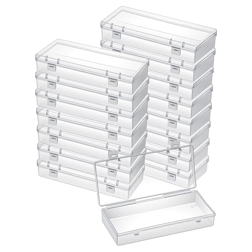 16 Pcs 6'' Plastic Storage Boxes, Small Storage Containers with Hinged Lids, Rectangle Clear Boxes for Beads, Jewelry, Game Pieces, Pens and Crafts Items(6.2'' x 1.2'' x 2.5'')
