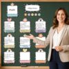 16Pcs Magnetic Write Wipe Organization Charts Classroom Dry Erase Objectives Learning Board Magnets Sentence Strips Goals Target for Teacher Whiteboard Classroom Organization Supplies(Composition)