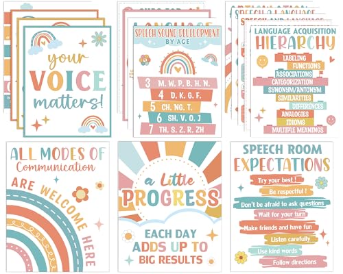16Pcs Speech Therapy Posters for Classroom Decorations Groovy Language Pathologist Bulletin Board Decorations Speech Therapy Wall Decor for Classroom School Office Art Print 11 x 14 Inches