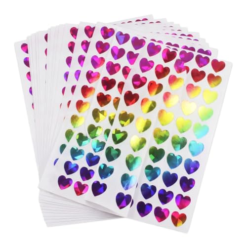 1800 Pcs 0.5 Inch Holographic Heart Stickers, Rainbow Glitter Tiny Heart Stickers for Kids, Valentines Day Love Decorations, Reward Charts, Scrapbooking, Student Planner, Classroom Crafts