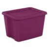 18 Gal. Storage Tote with Snap-on Lid, Purple Plastic Storage Bin with Handles for Garage and Basement
