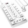 18 Outlets Surge Protector Power Strip - Nuetsa 10 Feet Flat Plug Heavy Duty Extension Cord with 18 Widely Outlets and 4 USB Ports, 2100 Joules, White, ETL Listed