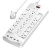 18 Outlets Surge Protector Power Strip - Teiobar 6 Feet Flat Plug Heavy Duty Extension Cord with 18 Widely Outlets and 4 USB Ports, 2100 Joules, White, ETL Listed