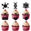 18pcs Black Glitter Cupcake Topper for Chemistry Astronomy Biology Theme Party Favors Decorations Men Women Happy Birthday Party Decor Supplies
