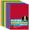 1InTheOffice 1 Subject Spiral Notebook, College Ruled Spiral Notebook, 8" x 10.5" Assorted Colors, 70 Sheets, 6/Pack