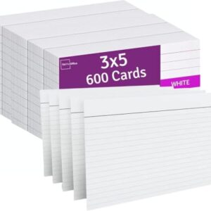1InTheOffice Index Cards 3x5, Ruled Lined Flashcards Notecards, Study Cards, White, (600 Pack)