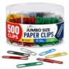 1InTheOffice Jumbo Paper Clip, Vinyl Coated Smooth Large Paper Clips 500 Pieces (Assorted Colored)