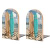 1 Pair Wood Turquoise Wood Surfboard Book Ends with Metal Base for Shelf