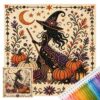 1PC Halloween Stamped Cross Stitch Kit Witch Pumpkins 11.81x11.81in