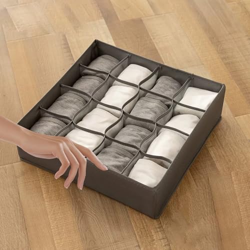 1 Pcs Drawer Organizer Storage Box for Underwear Socks Closet Divider for Wardrobe Dresser Vanity Space Saving Use(16-Grid Grey)