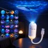 2-in-1 Galaxy Projector Night Light,USB Star Projector with Adjustable Brightness, Mini LED Projection Lamp for Bedroom Ceiling Wall Room Decor (Ocean-24 Projection Films)