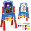 2-in-1 LED Drawing Board, Art Easel for Kids – Adjustable Double-Sided Rotatable Art Easel with Painting Accessories, Preschool Learning Toy for Boys Aged 3-5, Perfect Christmas, Birthday Gift (Blue)