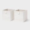 2-Pack Mini Fabric Storage Bins, Ivory Open Top with Pull Tab for Shelves