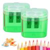 2-Pack Pencil Sharpeners with Lid, 2-Hole Manual Sharpener for Standard & Colored Pencils, Mess-Free Design Keeps Shavings Contained—Ideal for School, Home Office & Art Supplies (Green-2Pcs)