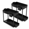 2-Pack Under Sink Organizer, 2-Tier Storage Rack with Hooks