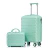 2-Piece Luggage Set, 20" Carry On Suitcase & 14" Cosmetic Case, Lightweight ABS Hard Shell Spinner Luggage with Combination Lock, Waterproof Rolling Travel Bag (Mint Green)
