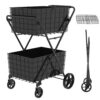 2-Tier Shopping Cart for Groceries, Foldable Utility Cart with 360° Rolling Wheels, Double Basket