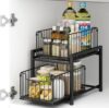 2-Tier Under Cabinet Pull-Out Basket Organizer, Heavy Duty Wire Storage Shelf with Slide-Out Drawers, Hanging Under Shelf Kitchen Organizer for Spice Bottles Jars and Condiments