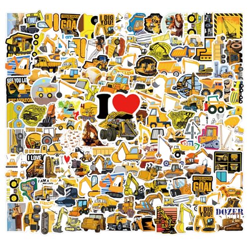 200Pcs Engineering Vehicle Stickers Pack,Vinyl Waterproof Sticker Decals for Water Bottle,Laptop,Phone,Skateboard,Scrapbooking,Bumper Decor for Fans for Party Supply…