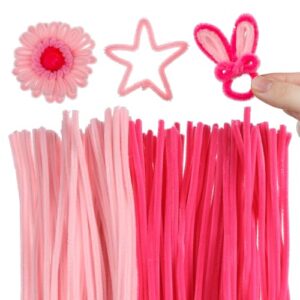 200PCS Pink Pipe Cleaners for Crafts Flowers Twisting Rod Bulk 8mm Thick 12 Inch Long, Pipecleaners Chenille Stems Fuzzy Sticks Wire Tiges Chenilles for Craft Supplies