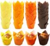 200PCS Tulip Cupcake Muffin Liners Greaseproof Paper Baking Cups Cupcake Wrappers for Thanksgiving Birthday Wedding Fall Party Baby Showers Catering (Golden Yellow/Light Orange/Orange/Brown)