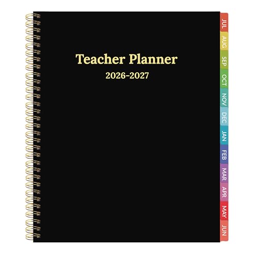 2026-2027 Teacher Planner Weekly and Monthly Teacher Planner 2026-2027 Academic Year, July 2026 - June 2027, 8.7" x 10.8", Lesson Planner Book with Twin-Wire Binding & Tabs for Teachers - Black